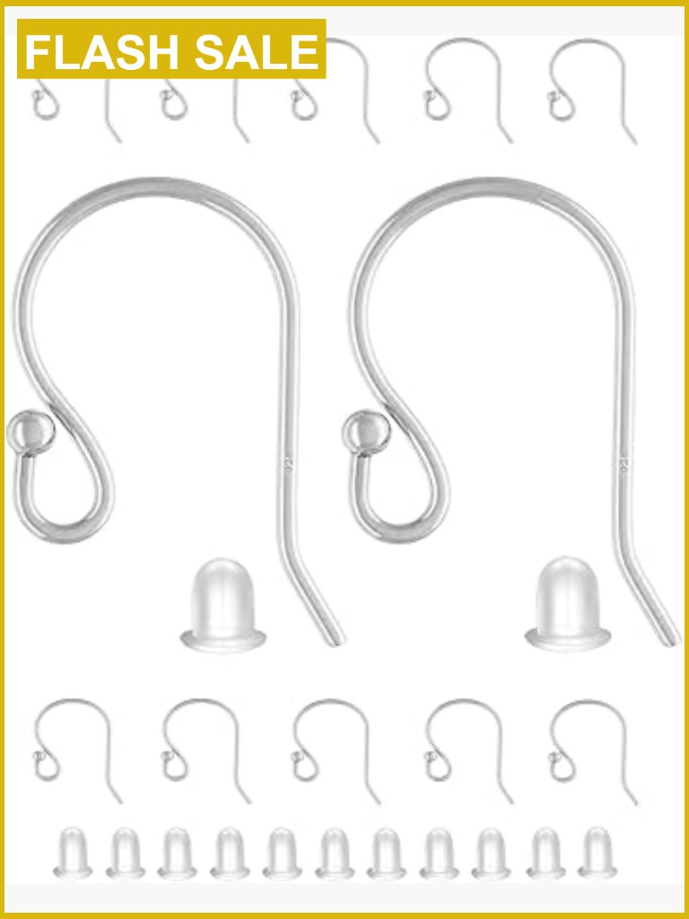 925 Sterling Silver Ear Wire Hooks 21mm With Rubber Backs Jewelry Making